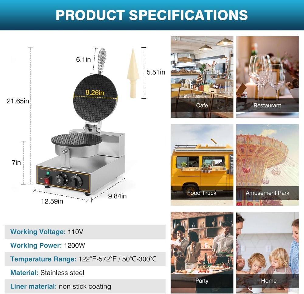 1200W Commercial Waffle Cone M - Waffle Cone Maker recension och pris