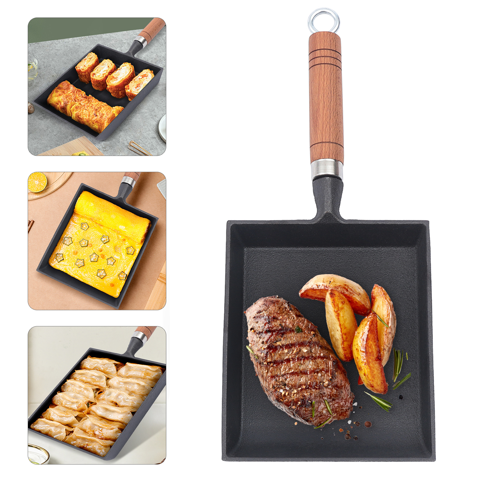 1PCS Egg Fry Pan Square Cast I - Cast Iron Corn recension och pris